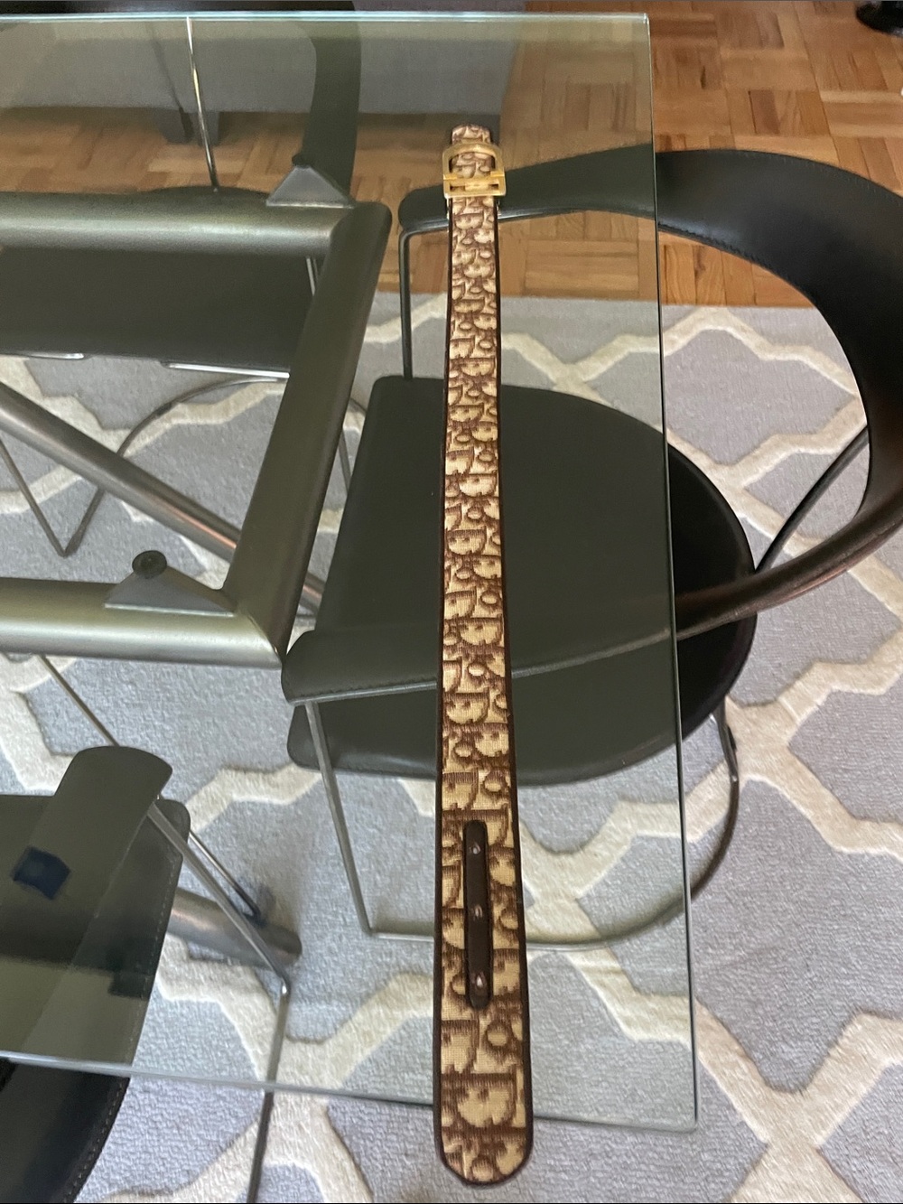 Dior Beige and Brown Monogram Belt with Gold D Buckle
